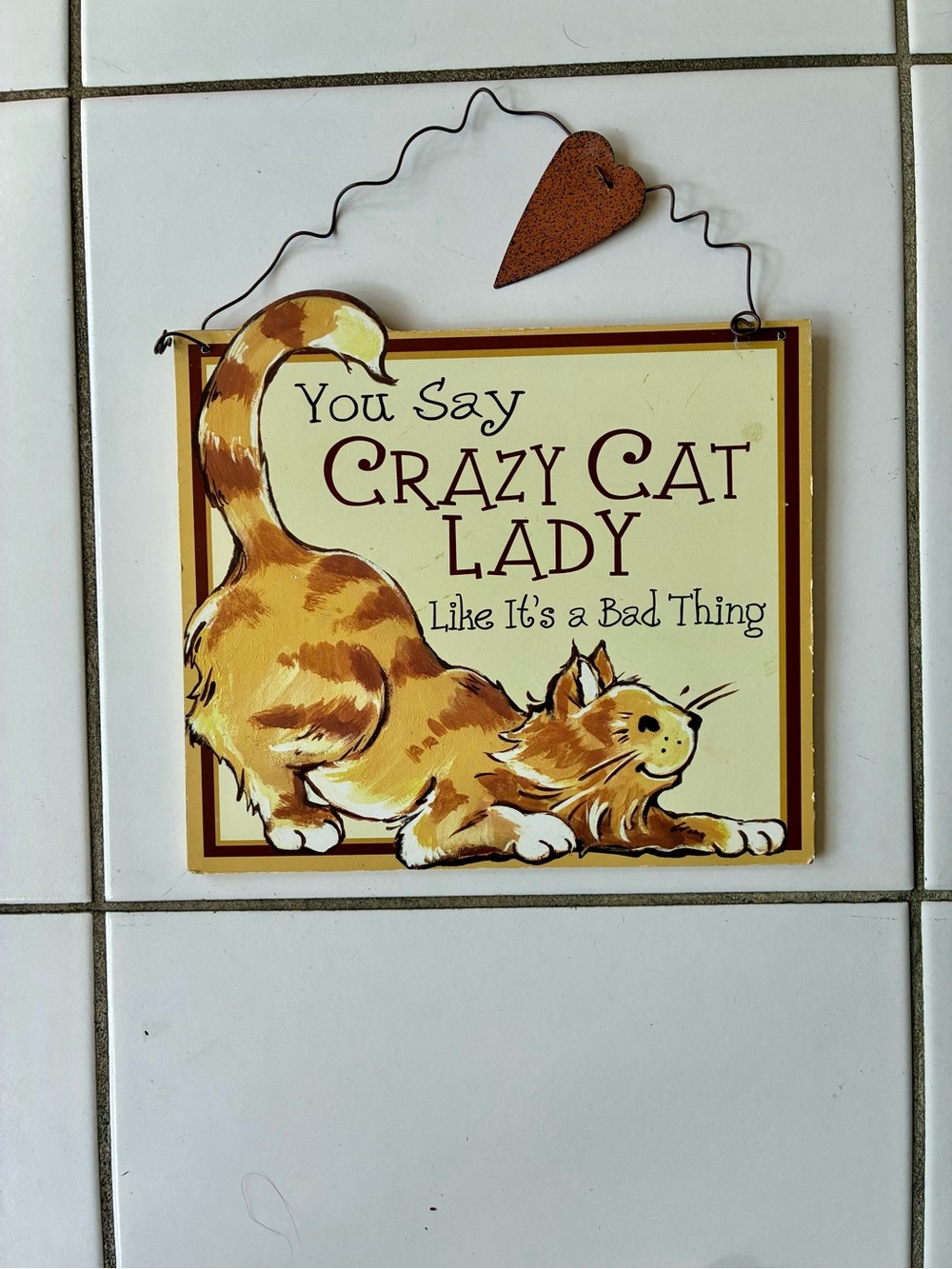 Playful 'Crazy Cat Lady' Wall Sign in Yellow and Brown